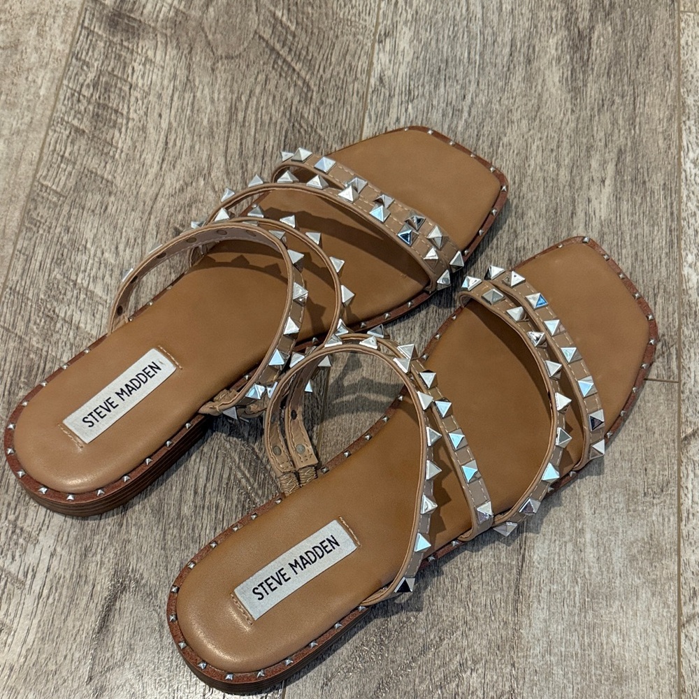Steve Madden Brown Sandals with Silver Studs